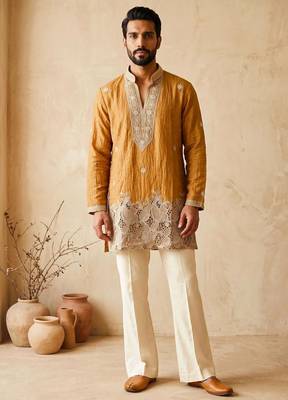 Premium orange designer ethnic collection – salsa fabric kurta pajama sets with luxurious detailing 1