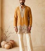 Premium orange designer ethnic collection – salsa fabric kurta pajama sets with luxurious detailing