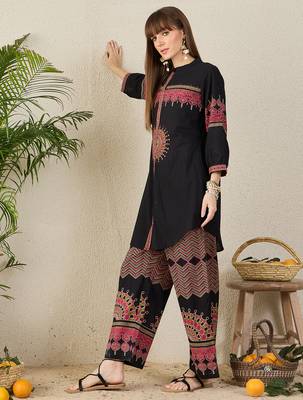 Black cotton a-line kurta with palazzos 3
