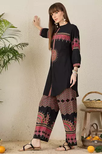 Black cotton a-line kurta with palazzos