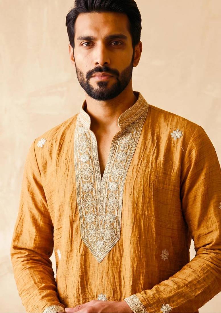 Premium orange designer ethnic collection – salsa fabric kurta pajama sets with luxurious detailing