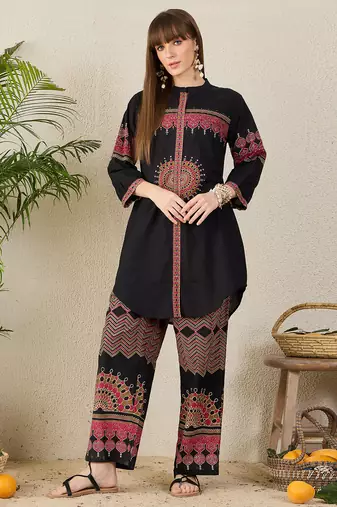 Black cotton a-line kurta with palazzos