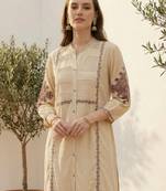 Beige rayon straight kurta with palazzos