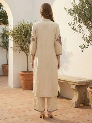 Beige rayon straight kurta with palazzos 2