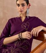 Purple rayon straight kurta with trousers