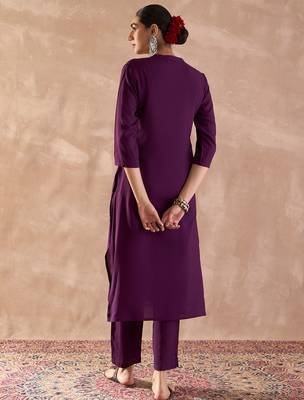 Purple rayon straight kurta with trousers 2