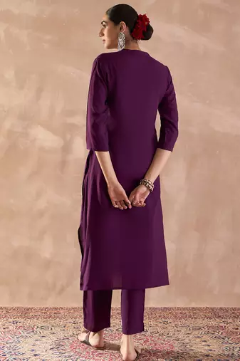 Purple rayon straight kurta with trousers