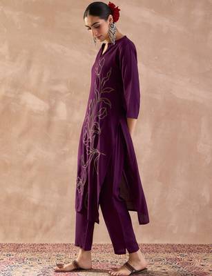 Purple rayon straight kurta with trousers 3