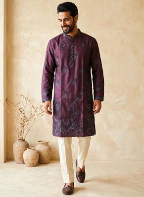 Premium wine designer ethnic collection –  silk kurta pajama sets with luxurious detailing 1