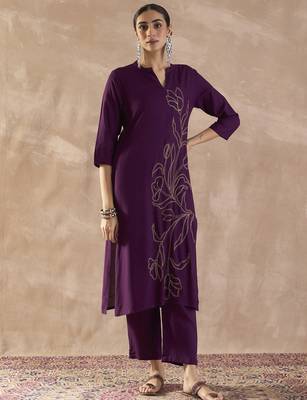 Purple rayon straight kurta with trousers 4