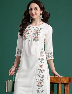 White cotton straight kurta with trousers 1