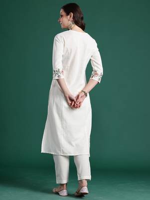White cotton straight kurta with trousers 2