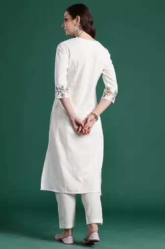 White cotton straight kurta with trousers