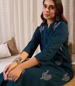 Blue cotton straight kurta with trousers