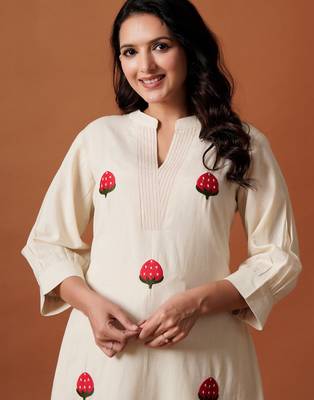 Off white cotton a-line kurta with palazzos 1