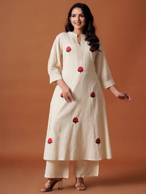 Off white cotton a-line kurta with palazzos 3