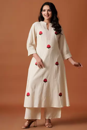 Off white cotton a-line kurta with palazzos