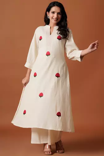 Off white cotton a-line kurta with palazzos