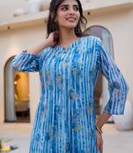 Blue cotton a-line kurta with trousers