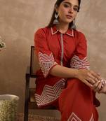 Rust cotton a-line kurta with palazzos
