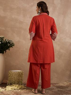 Rust cotton a-line kurta with palazzos 2