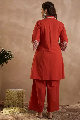 Rust cotton a-line kurta with palazzos