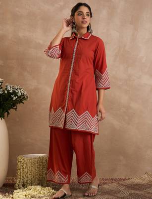 Rust cotton a-line kurta with palazzos 3