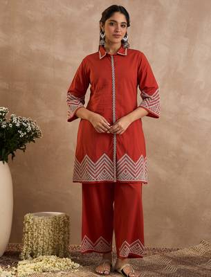 Rust cotton a-line kurta with palazzos 4