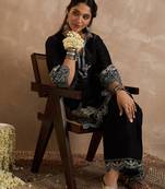 Black silk-blend straight kurta with palazzos