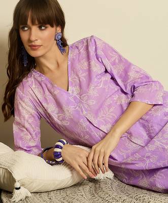 Lavender cotton a-line kurta with trousers 1