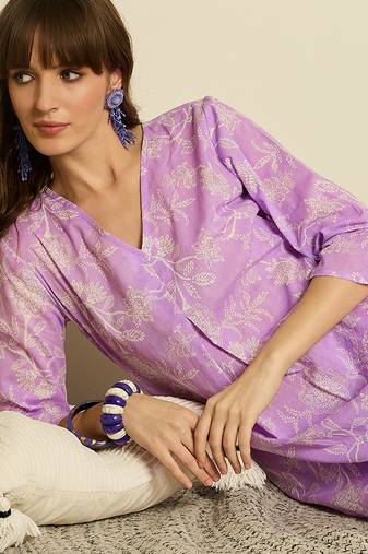 Lavender cotton a-line kurta with trousers