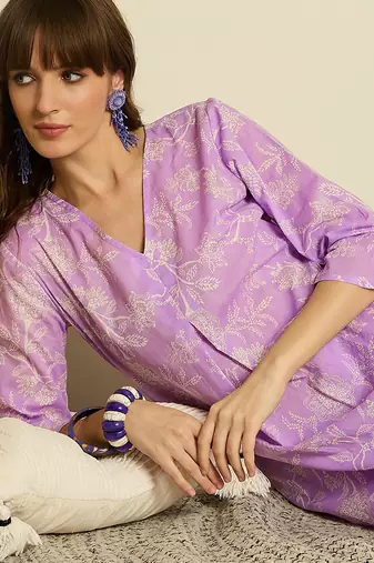 Lavender cotton a-line kurta with trousers