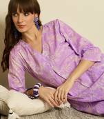 Lavender cotton a-line kurta with trousers