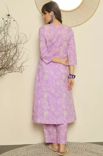 Lavender cotton a-line kurta with trousers