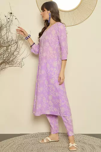 Lavender cotton a-line kurta with trousers