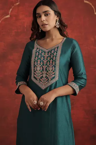 Teal liva straight kurta with trousers