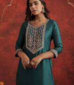 Teal liva straight kurta with trousers