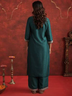 Teal liva straight kurta with trousers 2