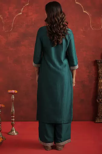 Teal liva straight kurta with trousers