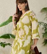Green cotton straight kurta with palazzos