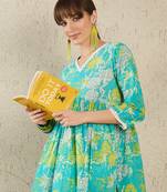 Sea green cotton a-line kurta with trousers