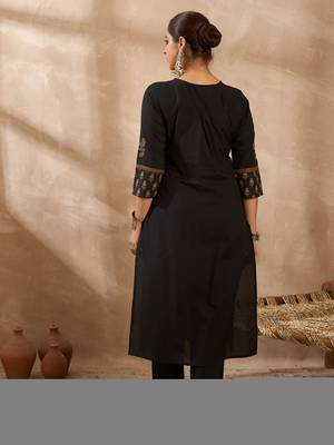 Black cotton a-line kurta with trousers 2