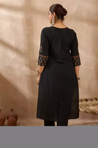 Black cotton a-line kurta with trousers