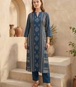 Blue cotton a-line kurta with trousers