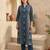 Blue cotton a-line kurta with trousers