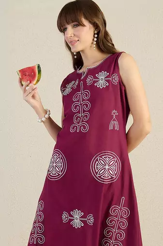 Maroon cotton a-line kurta with palazzos