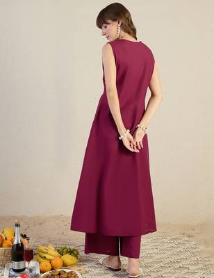 Maroon cotton a-line kurta with palazzos 2