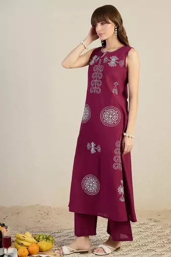 Maroon cotton a-line kurta with palazzos