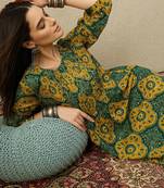 Green cotton a-line kurta with trousers