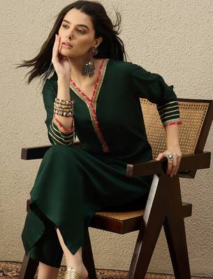 Green liva a-line kurta with trousers 1